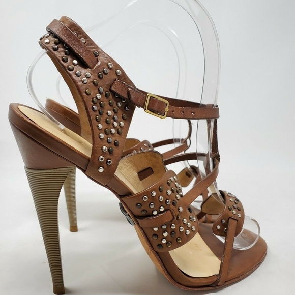 L.A.M.B Size 8 Brown Studded Leather Strappy Sandals - Picture 4 of 12